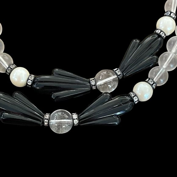 Vintage Art Deco Style Clear Lucite Bead Black & White Necklace Opera Length 30” - Picture 3 of 4